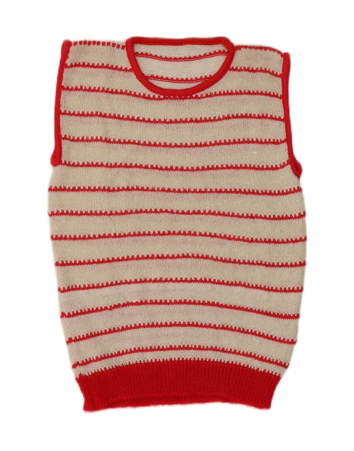 vintage Womens Vest Tank Top UK 8 Petit Off White Rayé