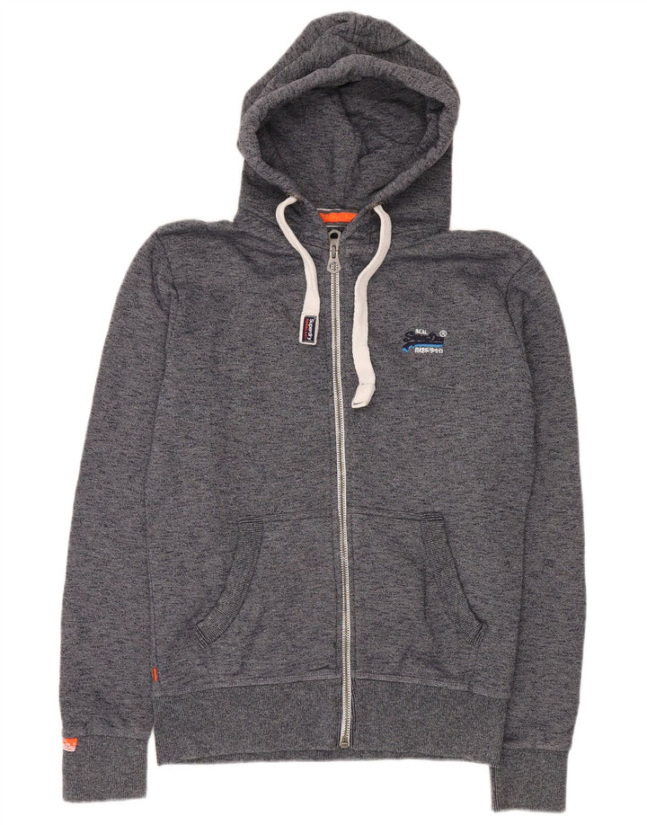 SUPERDRY Pull à capuche zippé pour homme en coton moucheté bleu marine moyen