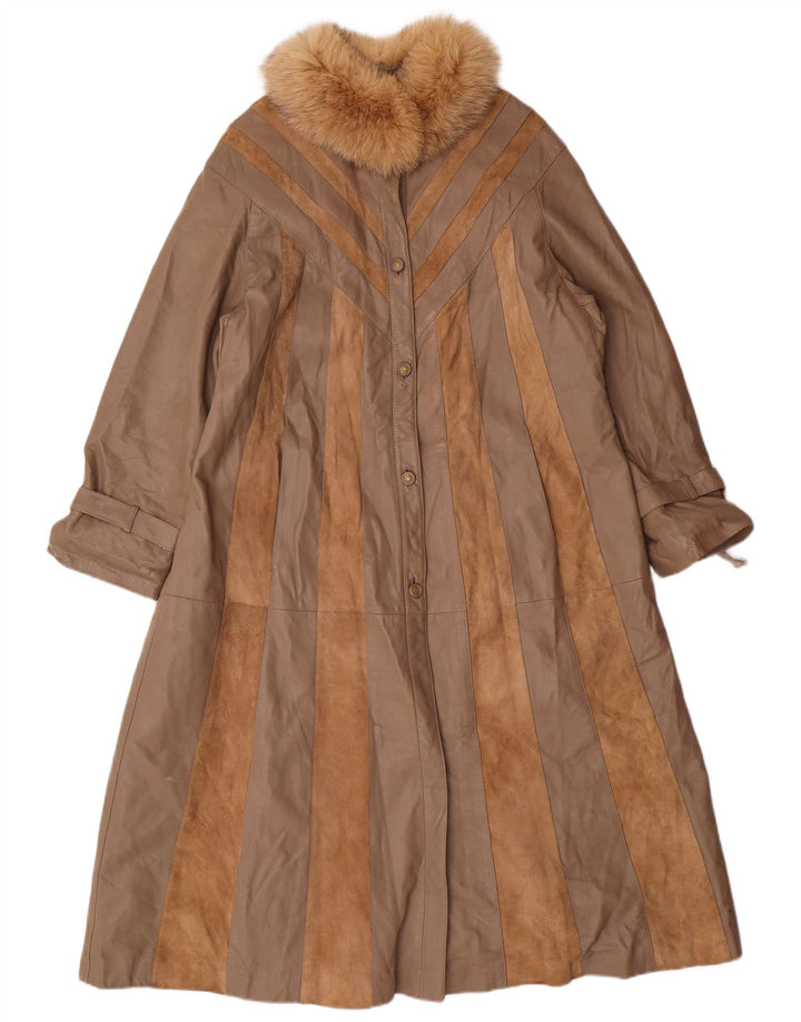 Norma Manteau en cuir coupe ample pour femme UK 14 Marron moyen rayé classique