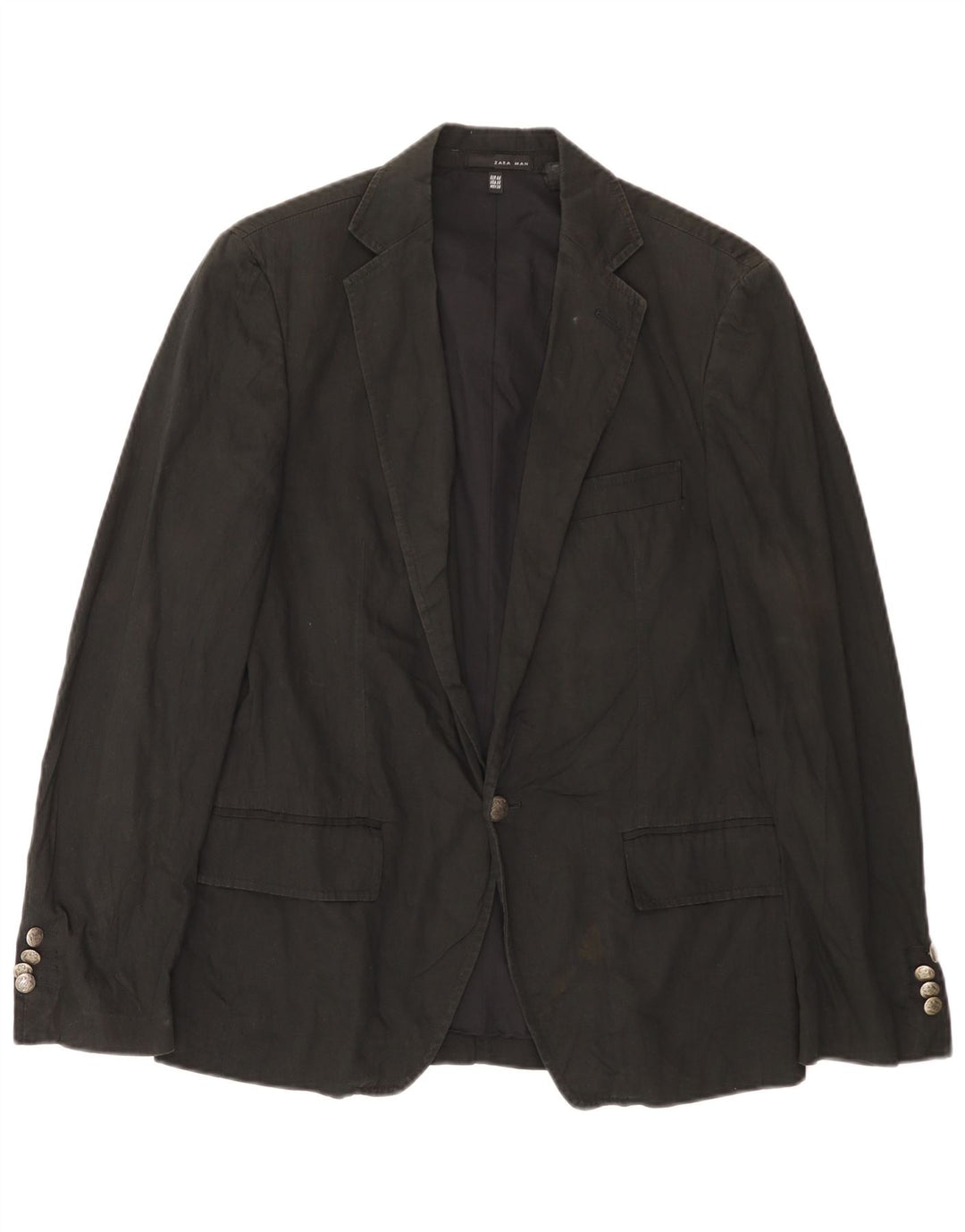 Zara Veste Blazer 1 Bouton Homme EU 46 Petit Coton Noir