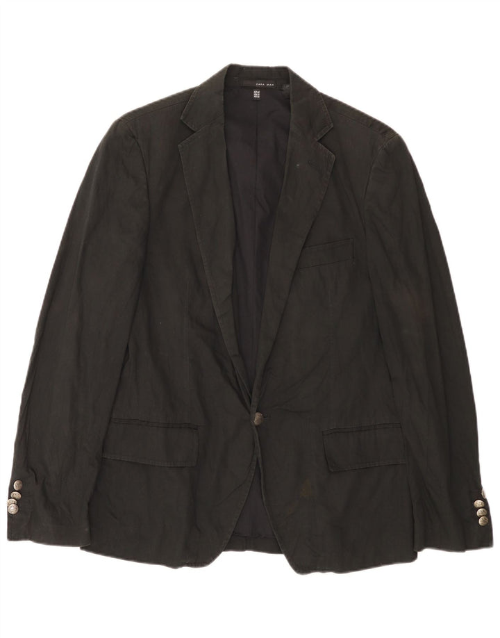 Zara Veste Blazer 1 Bouton Homme EU 46 Petit Coton Noir