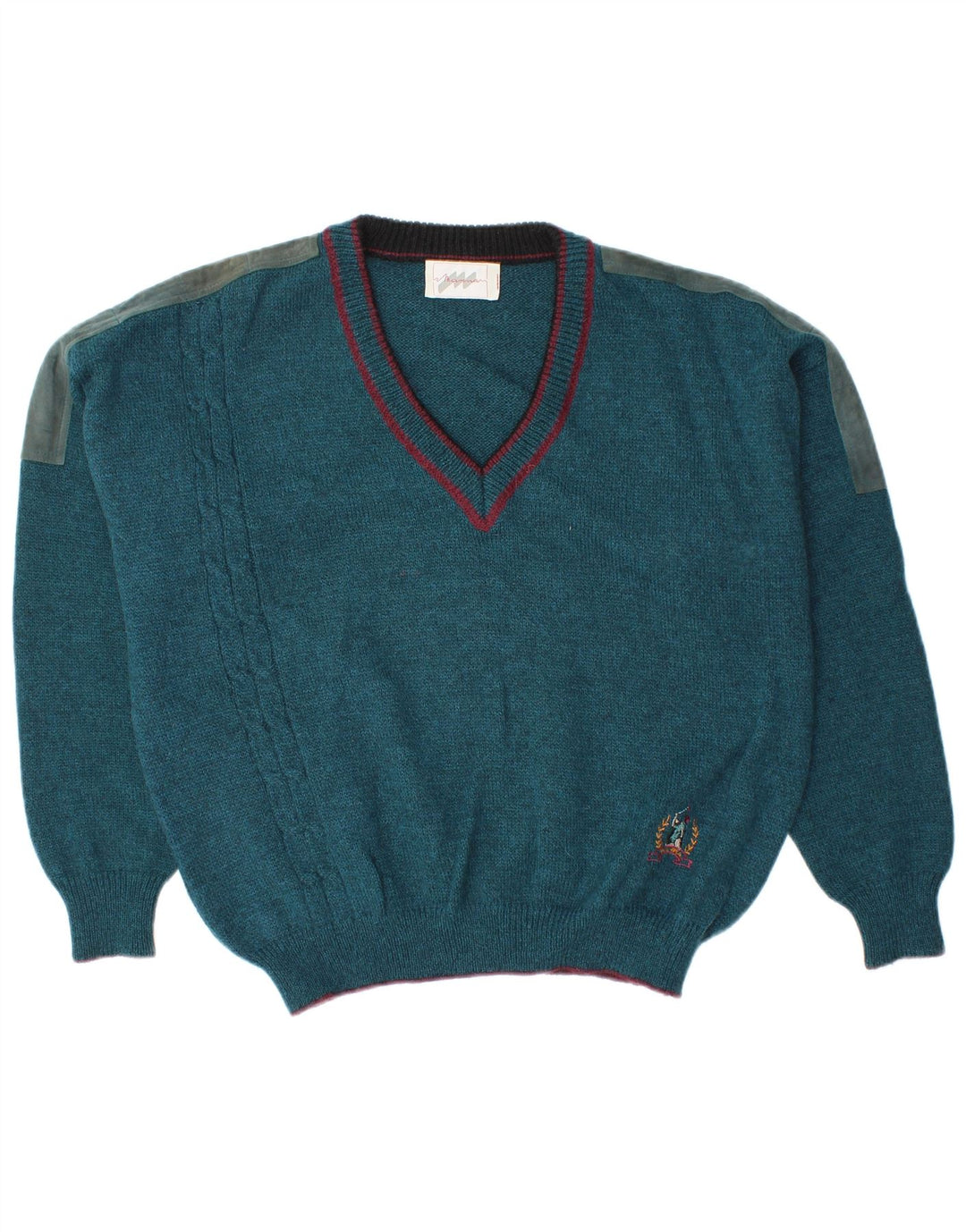 vintage Mens V-Col Jumper Pull Grande Laine Colorblock Bleue