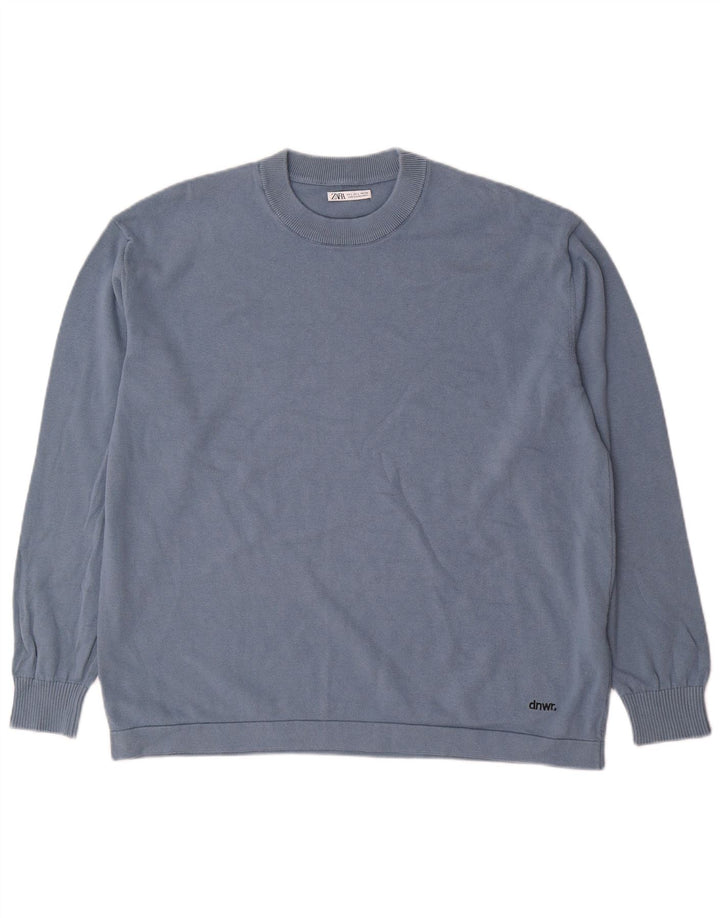 Zara Pull à col rond pour homme en coton bleu Taille L