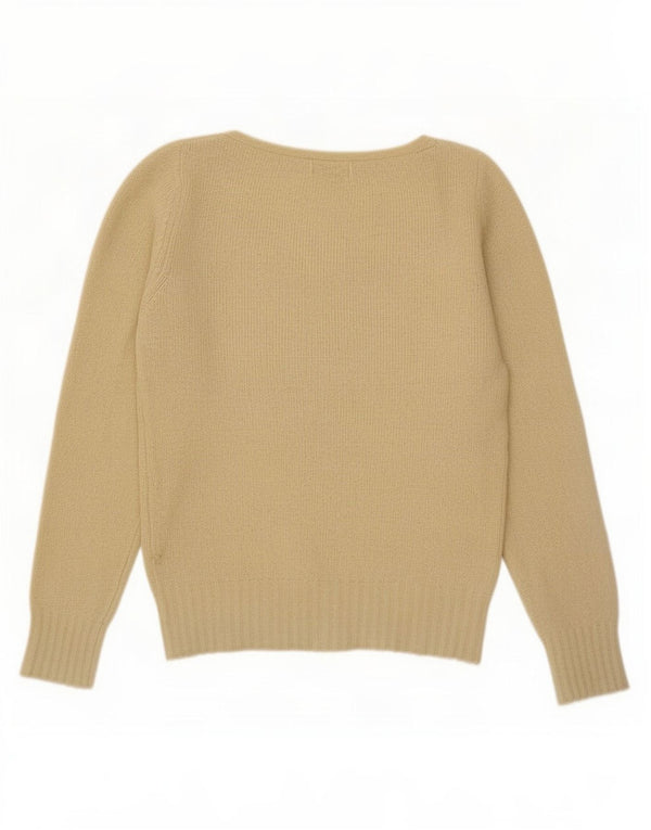 Benetton Pull col V pour femme UK 10 Petit Beige Argyle/Diamant