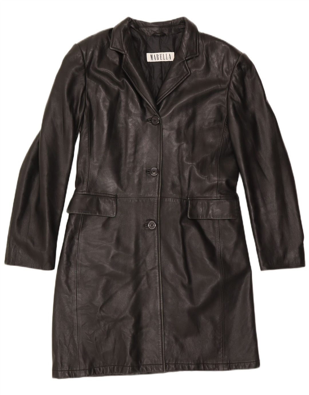 Marella Manteau en cuir pour femme UK 12 Cuir noir moyen