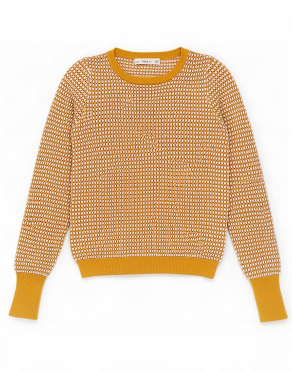Zara Womens Crop Boat Neck Jumper Pull UK 6 XS Beige Rayé Viscose