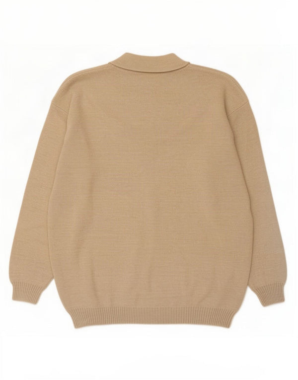 vintage Mens Crew Neck Jumper Pull IT 54 XL Beige Géométrique