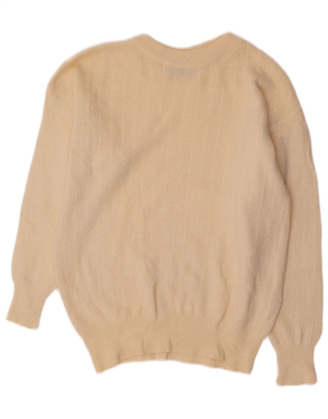 BENETTON Pull court à col rond pour femme UK 12 Medium Off White