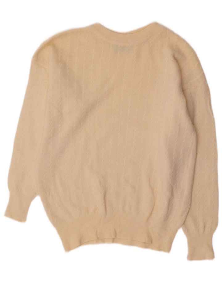 BENETTON Pull court à col rond pour femme UK 12 Medium Off White