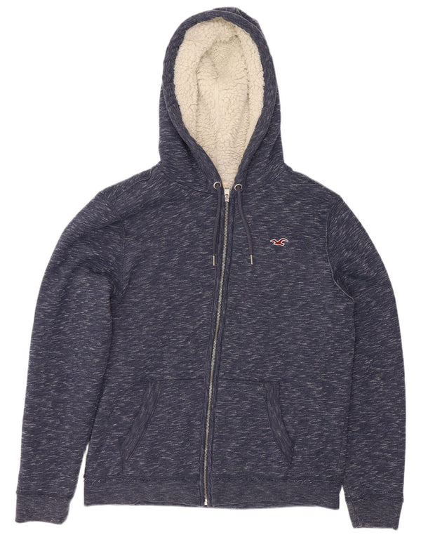 Hollister Pull à capuche zippé Sherpa Homme Bleu Marine Moyen Coton Moucheté
