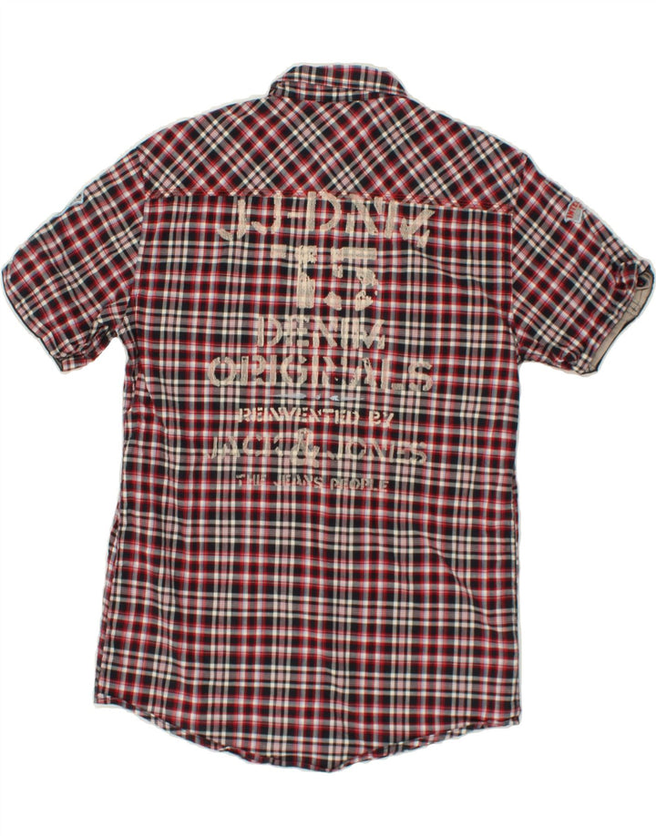 JACK & JONES Mens Graphic Short Sleeve Shirt Medium Red Check Cotton Vintage Jack & Jones and Second-Hand Jack & Jones from Messina Hembry 