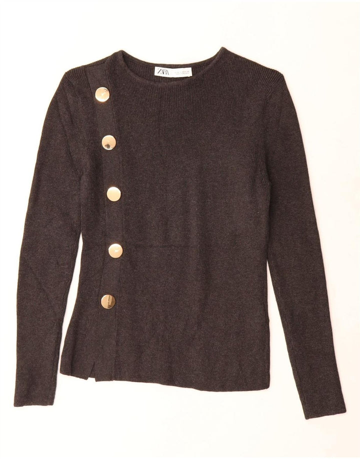 Zara Pull col bateau pour femme UK 12 Gris moyen Coton