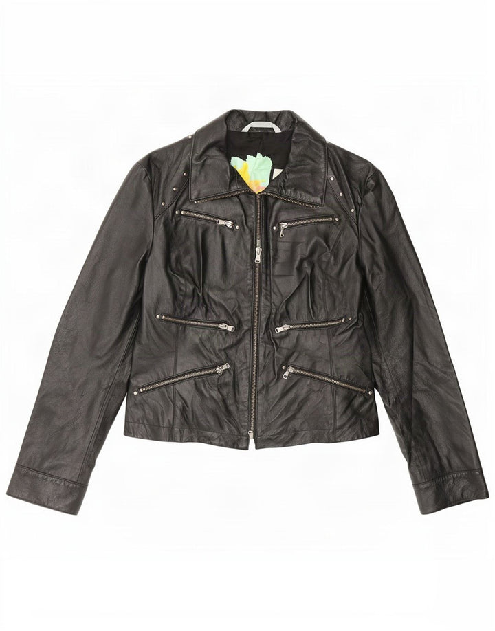 veste en cuir femme vintage IT 46 Grand Noir