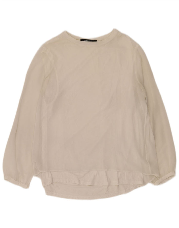 Zara Chemisier transparent à manches longues pour femme UK 16 Large Blanc