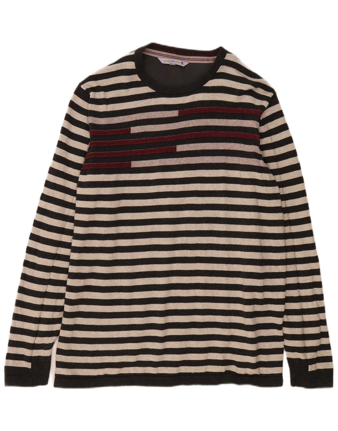 FAT FACE Pull ras du cou pour homme XL en coton rayé gris