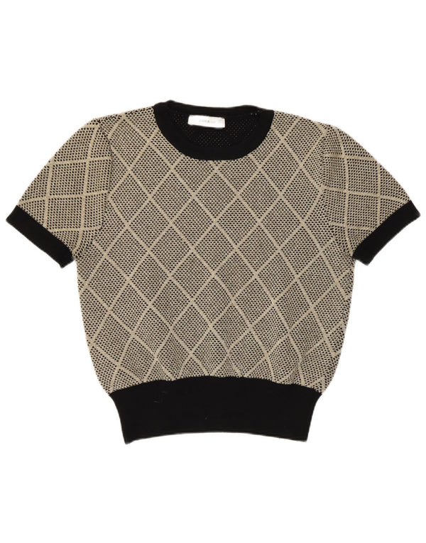 Zara Pull à manches courtes et col rond pour femme UK 12 à carreaux dorés moyens