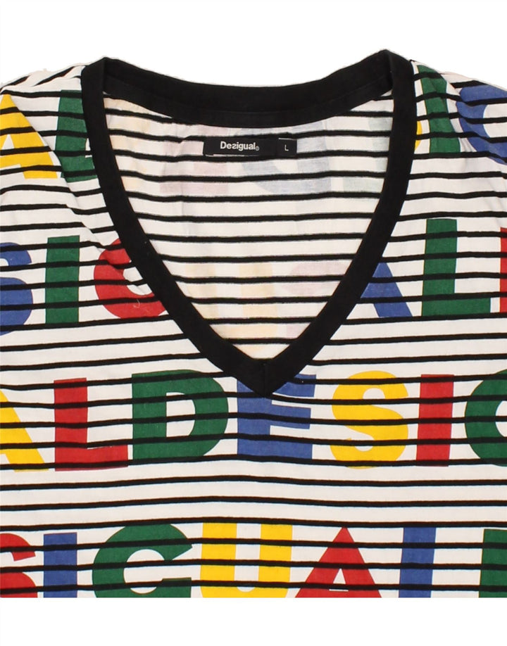 DESIGUAL Femme T-Shirt Graphique Top UK 44 Medium Multicolore Rayé