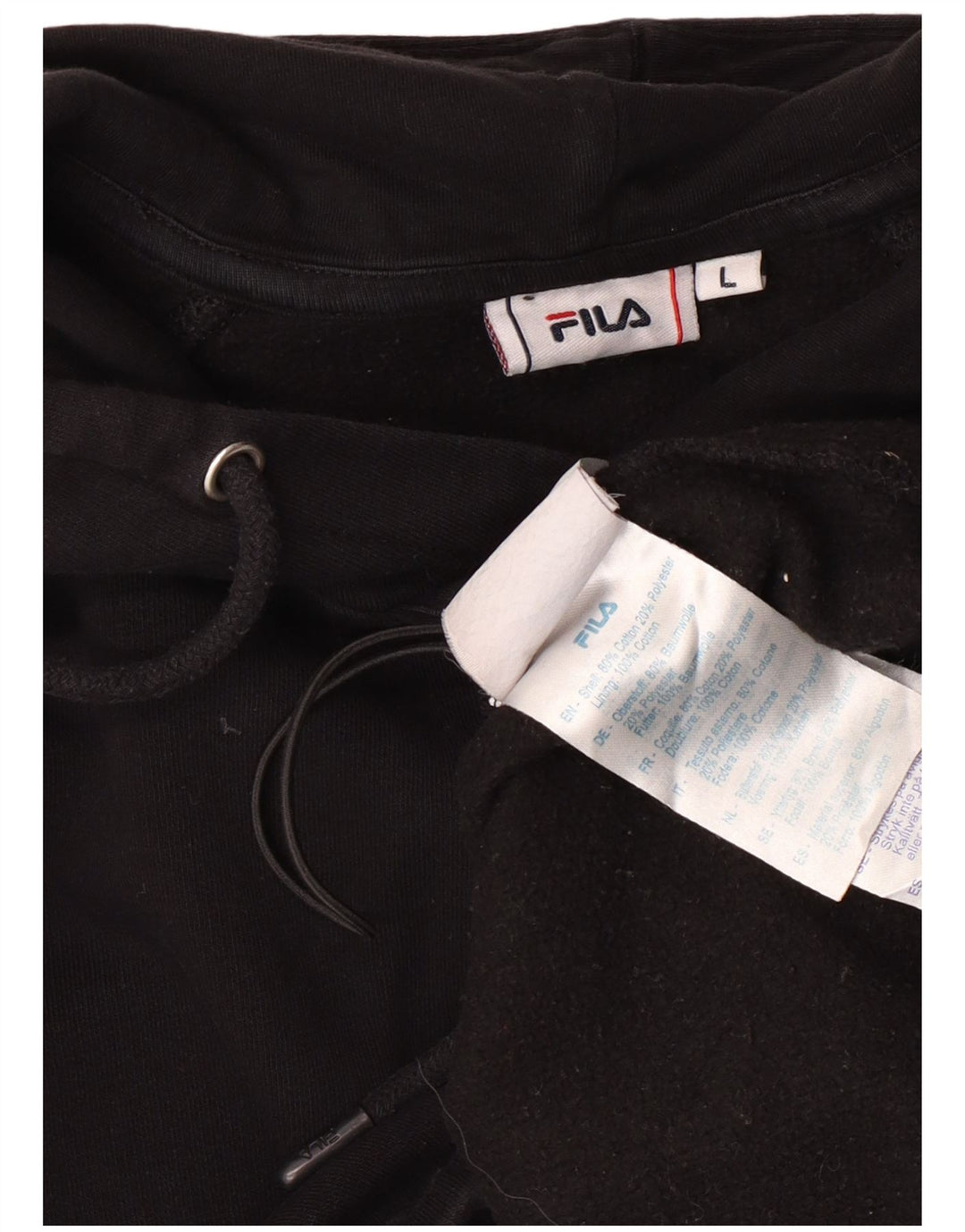 FILA Pull à capuche court surdimensionné pour femme UK 16 Large Noir Coton