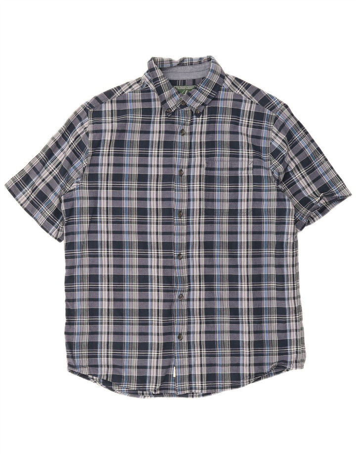 Woolrich Chemise à manches courtes pour hommes, coupe régulière, en coton à carreaux bleus