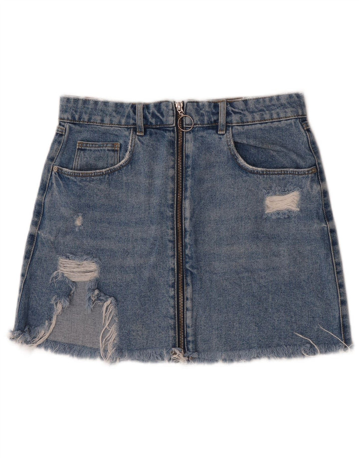 Zara Femme Mini Jupe En Jean En Détresse Moyen W28 Bleu Coton