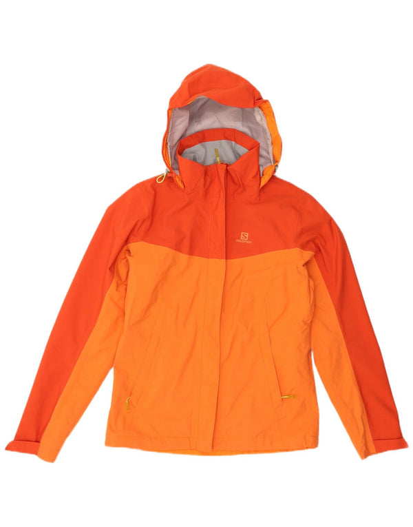 SALOMON Veste de pluie à capuche pour femme UK 6 XS Orange Colourblock Polyester