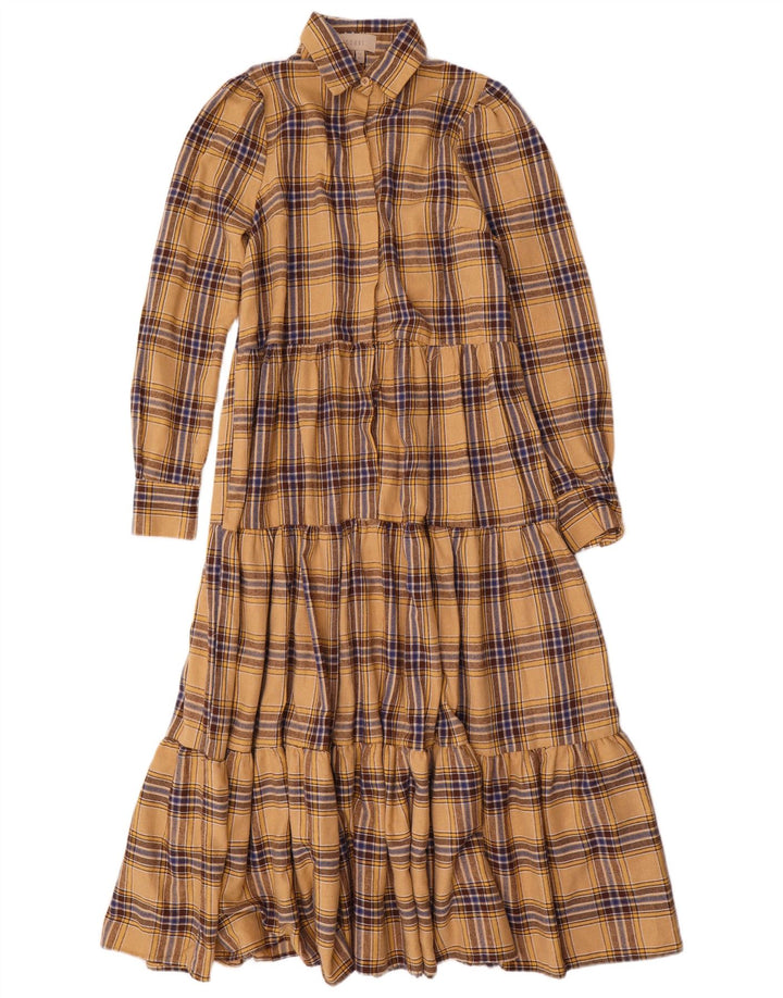 Coast Robe longue à manches longues pour femme UK 40 Petit carreaux beiges en polyester