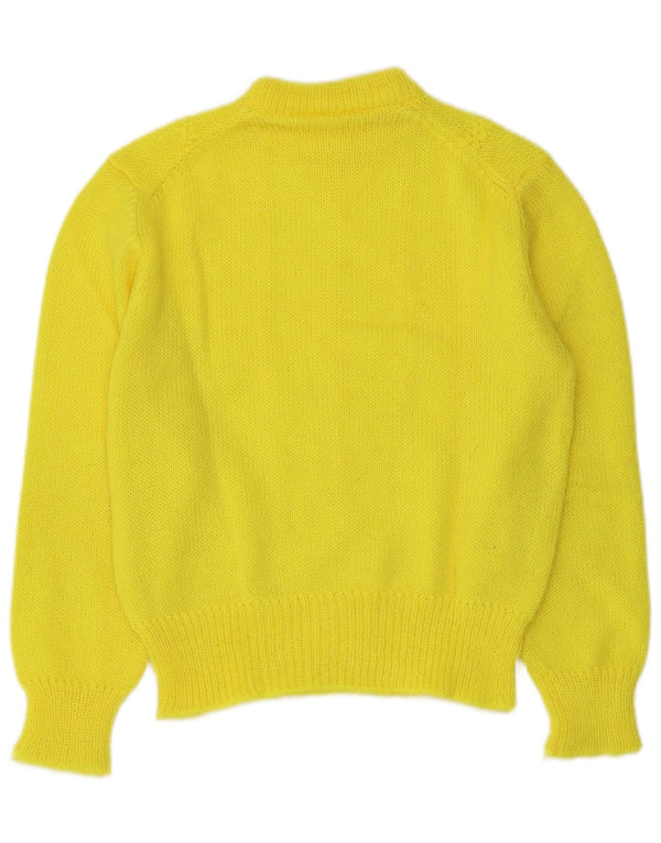 vintage Womens Crop Crew Neck Jumper Pull UK 12 Jaune Moyen