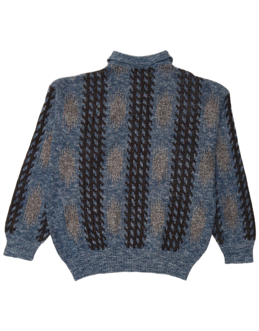 vintage Mens Polo Neck Jumper Pull Moyen Bleu Géométrique