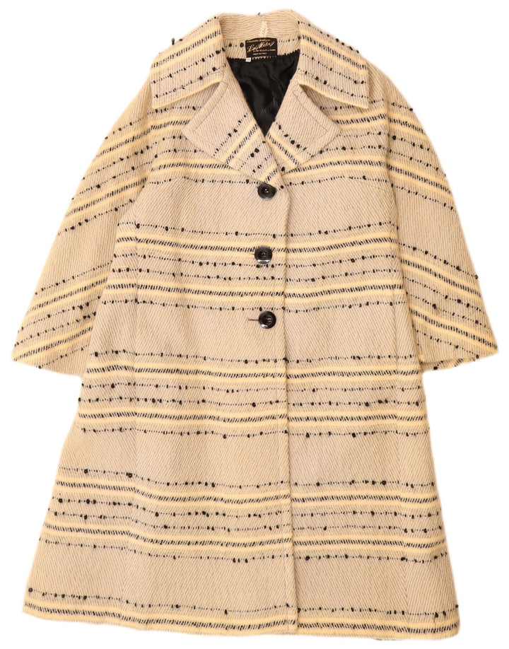 vintage Femme Pardessus IT 46 Grand Off White Rayé