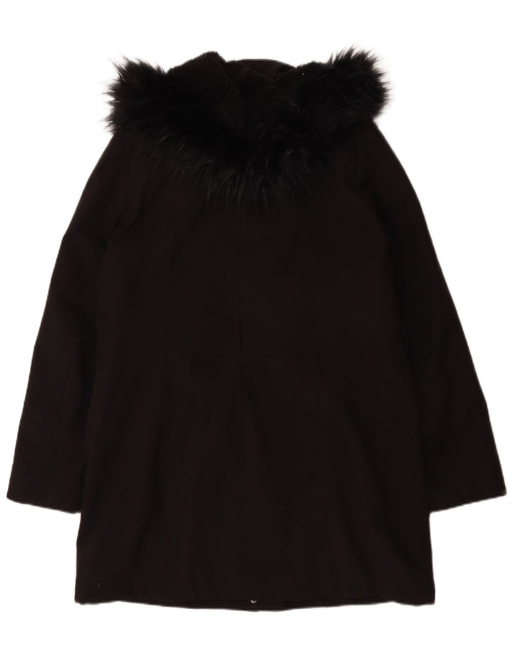 Dkny Manteau Sherpa à capuche pour femme UK 16 Large Noir Polyester