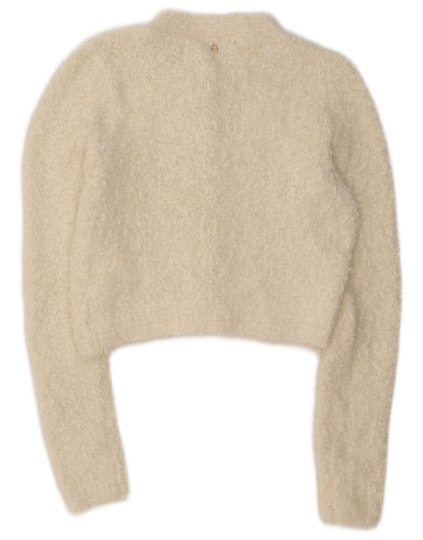 Guess Femmes Crop Cardigan Pull UK 10 Petit Blanc Cassé Polyester