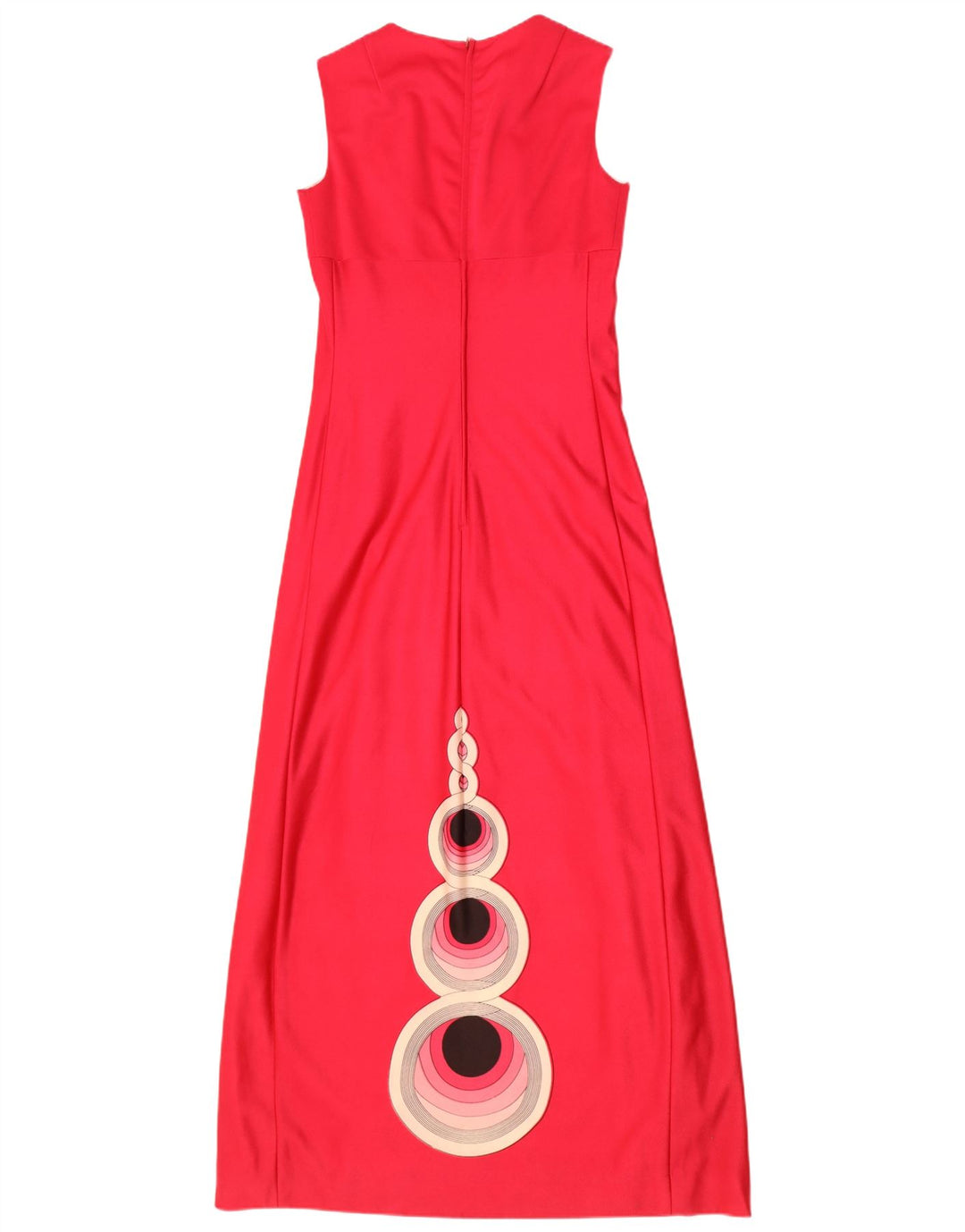 vintage Femmes Graphique Sans Manches Maxi Robe UK 10 Petit Rose