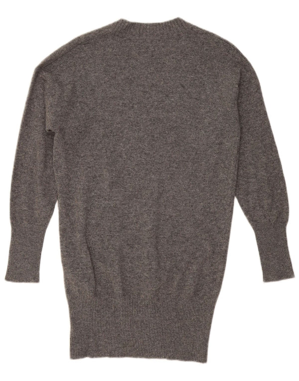 BENETTON Pull long surdimensionné à col en V pour femme UK 10 Petit Gris