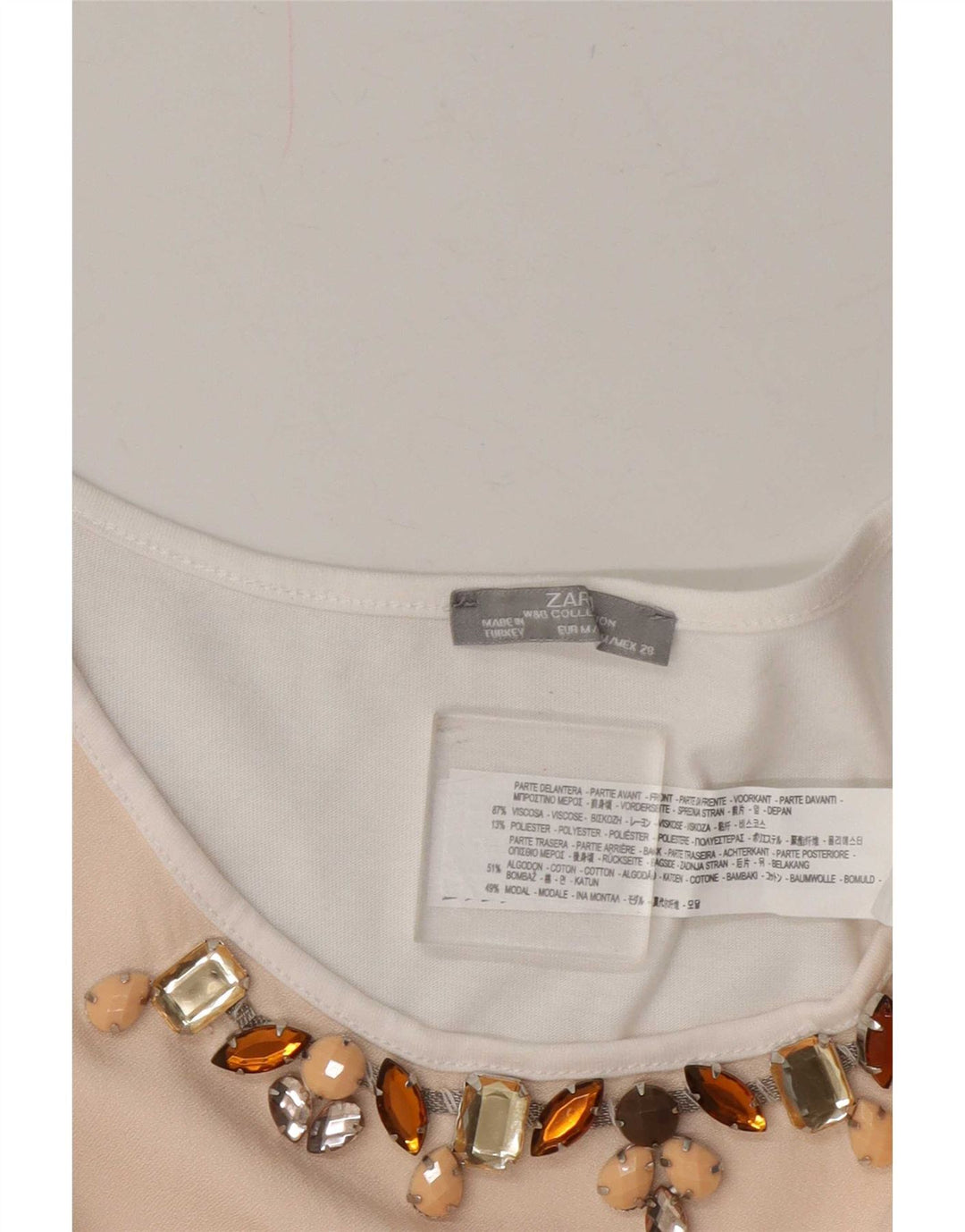 Zara Womens T-Shirt Top UK 14 Medium Blanc Colorblock Viscose