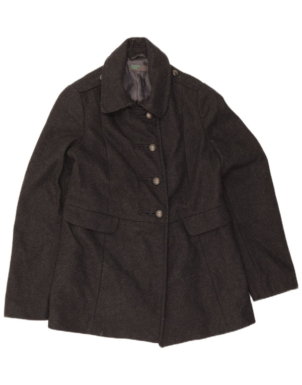 Benetton Pardessus Militaire Fille 10-11 Ans XL Gris Laine