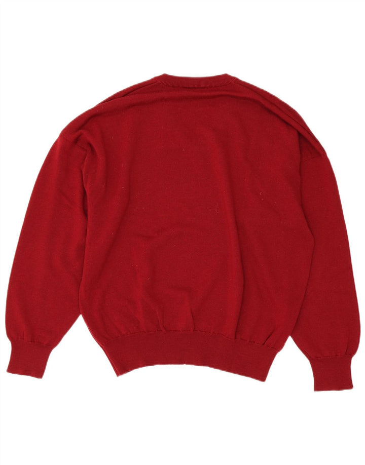 Lacoste Pull col V pour homme Taille 5 Grande laine vierge rouge