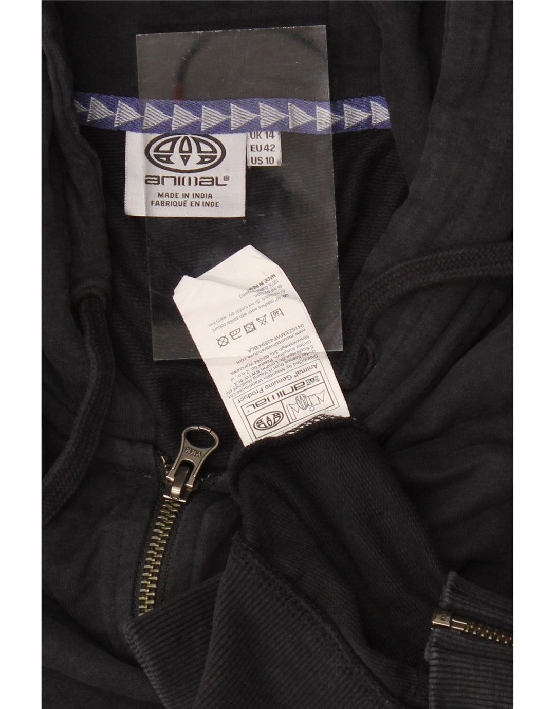 ANIMAL Pull à capuche zippé pour femme UK 14 Grand coton noir