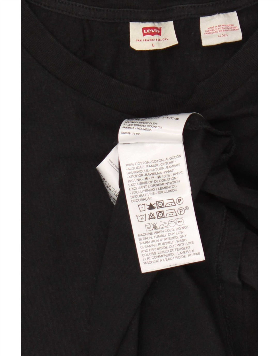 Levi's T-Shirt Femme UK 16 Large Noir Coton