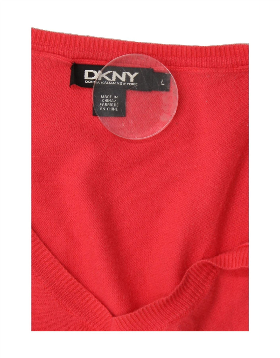DKNY Womens V-Neck Jumper Sweater UK 14 Large Red Vintage Dkny and Second-Hand Dkny from Messina Hembry 