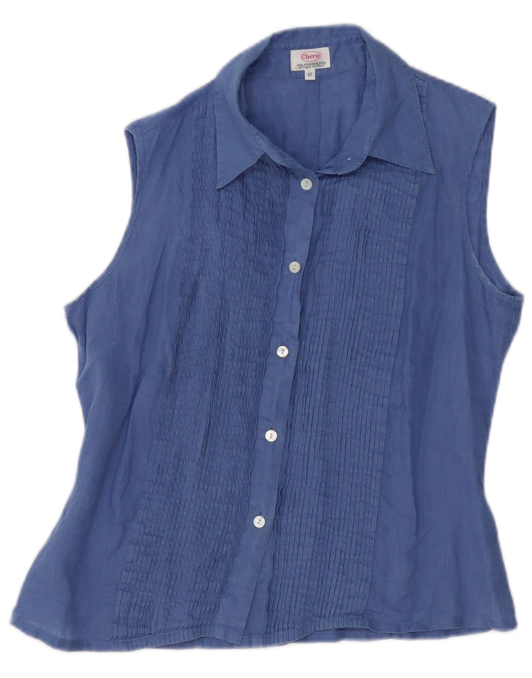 CHERIE Chemisier Chemise Sans Manches Femme IT 42 Lin Bleu Moyen