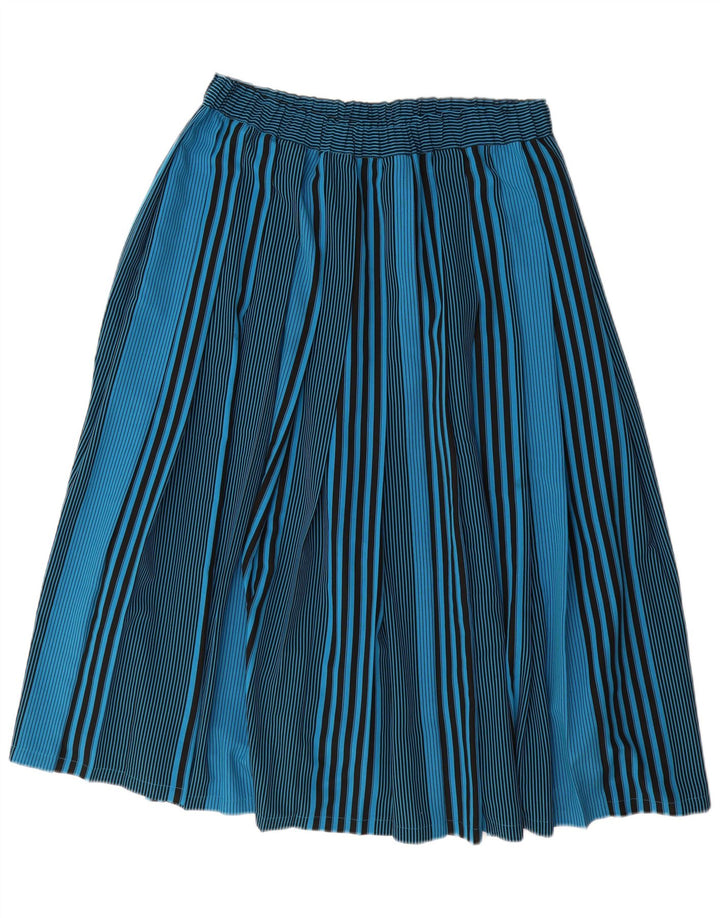 VINTAGE Jupe Plissée Femme IT 44 Moyen W32 Polyester Rayé Bleu