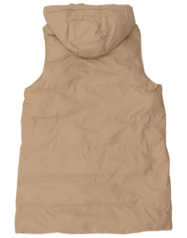 Zara Womens Longline Hooded Padded Gilet UK 18 XL Beige Polyester
