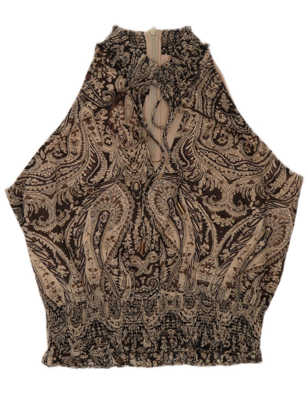 Karen Millen Womens Sleeveless Blouse Top UK 12 Medium Brown Paisley
