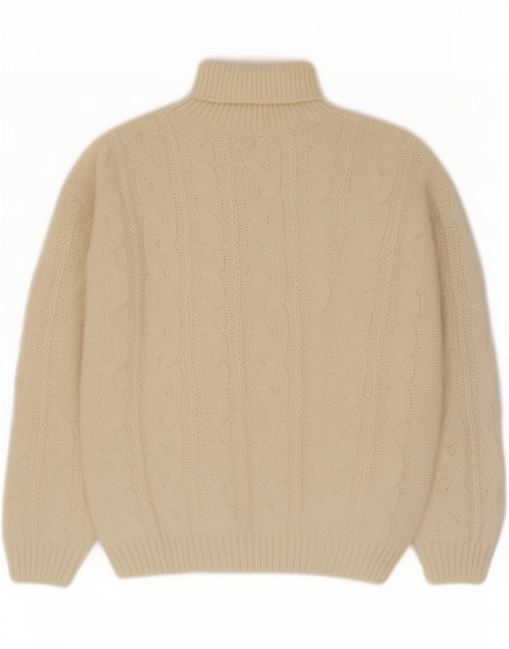 vintage Mens Roll Neck Jumper Pull XL Off White Polyacrylique