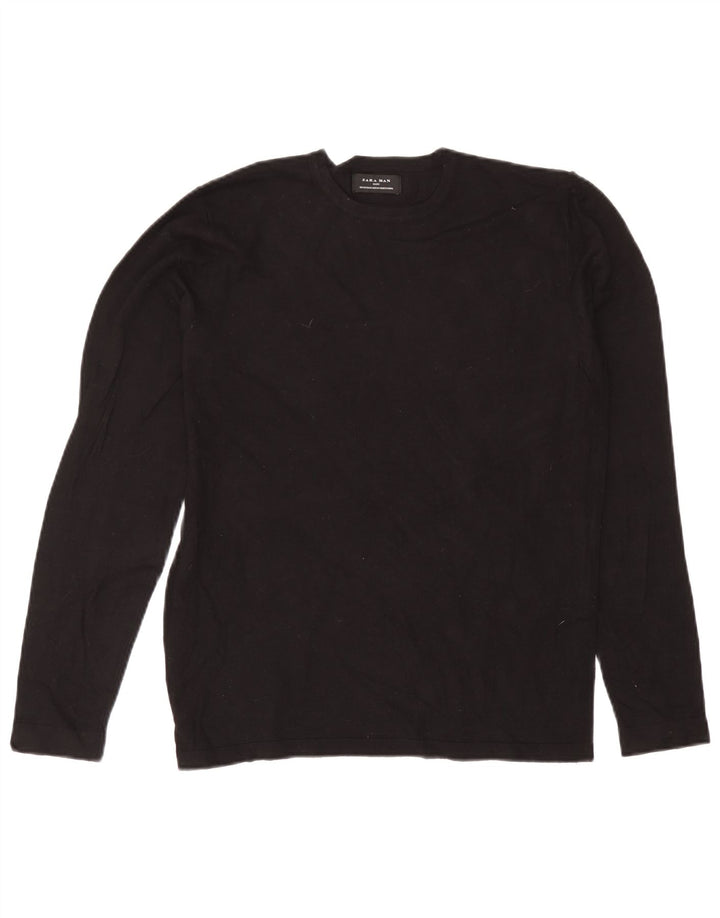 Zara Pull à col rond pour homme Noir moyen