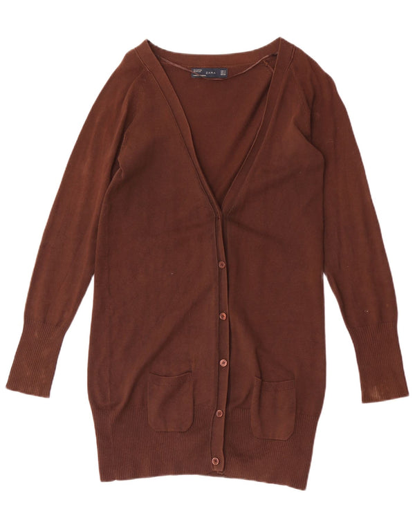 Zara Cardigan Femme Pull UK 12 Coton Marron Moyen