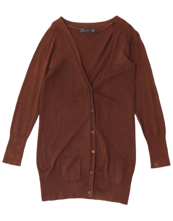 Zara Cardigan Femme Pull UK 12 Coton Marron Moyen