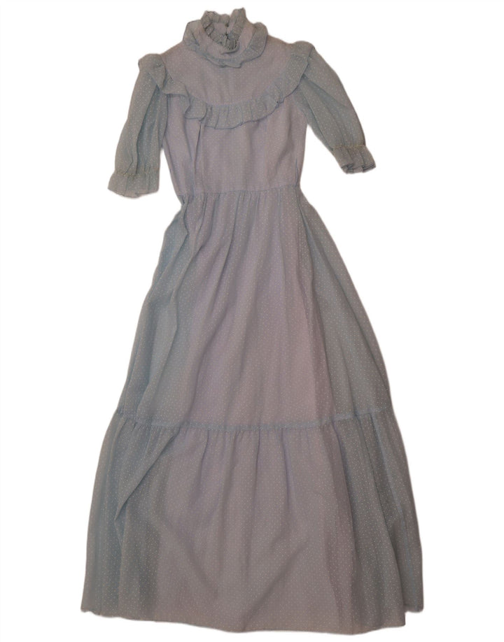 JOHN BENTLEY Robe longue à volants sur le devant pour femme UK 12 Bleu moyen à pois