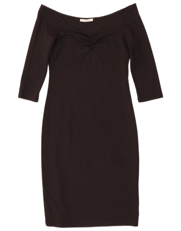 Zara Womens Trafaluc Robe à manches 3/4 et épaules dénudées UK 10 Small Noir