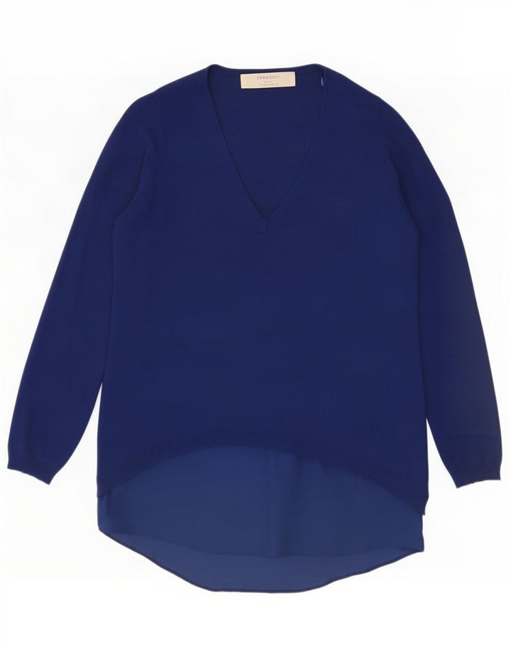 Zara Tunique à manches longues pour femme UK 14 Bleu moyen Viscose